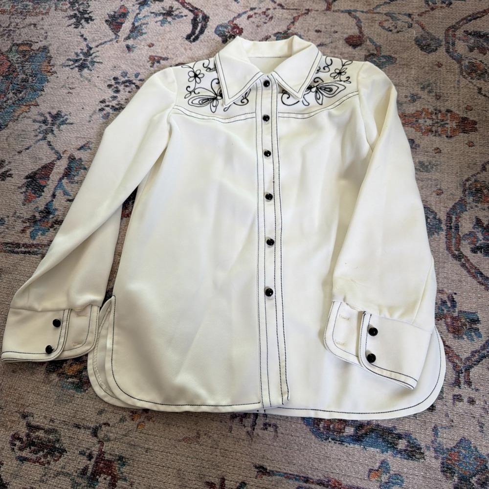 80s Women's Vintage Rodeo Button up Cream Medium